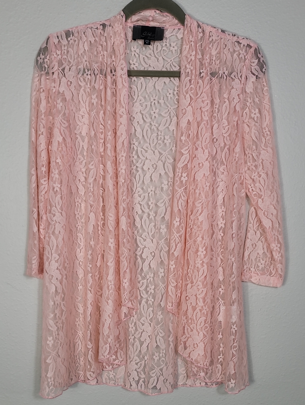 Vintage Slinky Brand Lace Waterfall Cardigan Size XS Pink Bolero